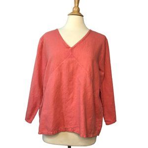 Hot Cotton Pink V-Neck Blouse